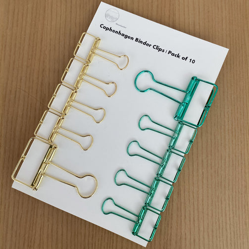 Copenhagen Metal Wire Binder Clips - Pack of 10 (Gold and Green)